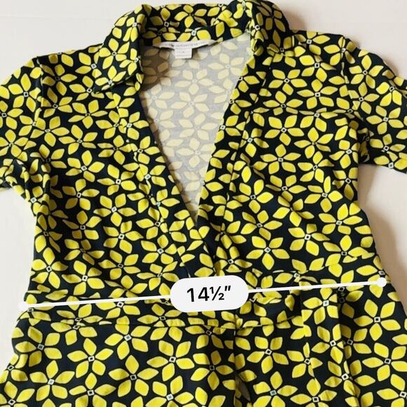 Diane Von Furstenberg Blue Yellow Floral Romper Women's Size 4 US Cotton Silk - Picture 7 of 12